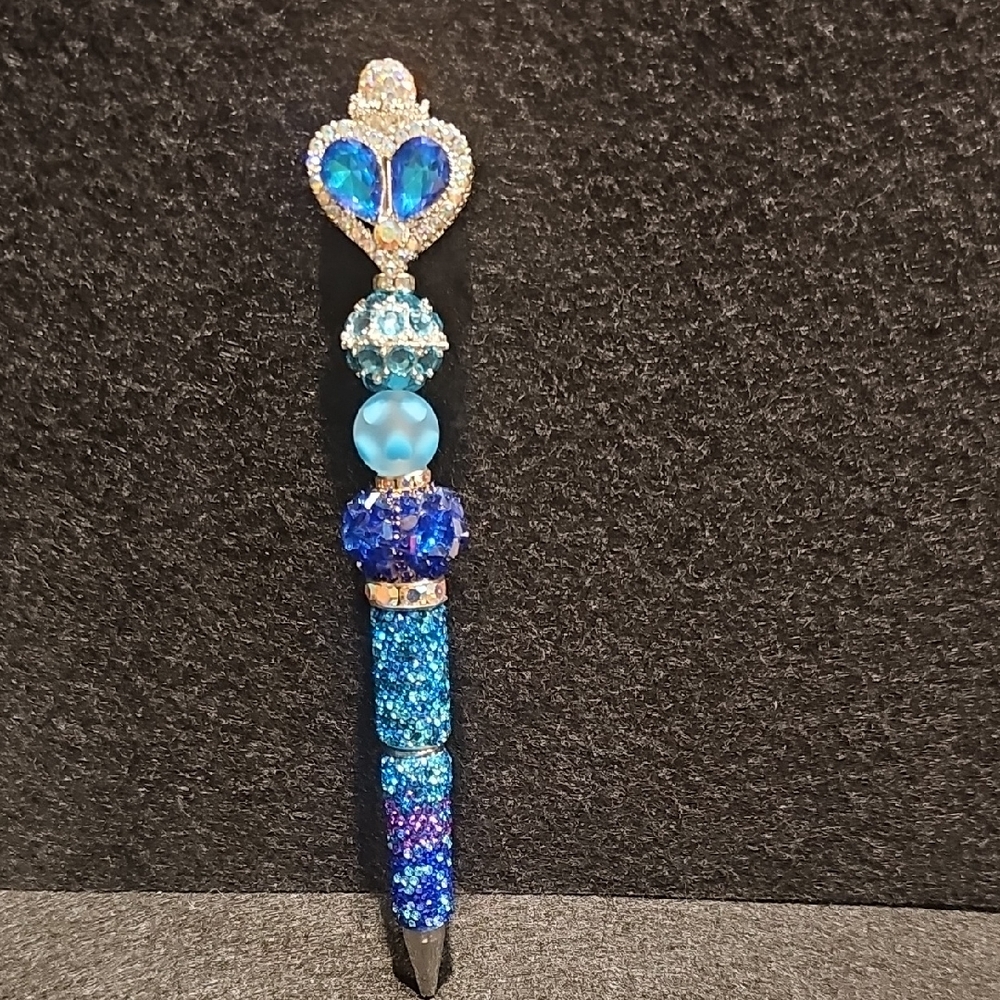 Blue Beaded Pen with Heart Top